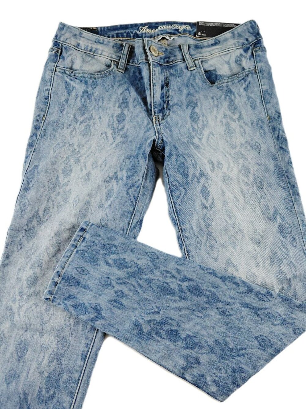 American Eagle Low Rise Jegging Ankle Jeans Women's 6 Light Wash Aztec Print